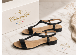 Sandale dama negre din piele naturala cu bareta T si toc mic S16NBOX2